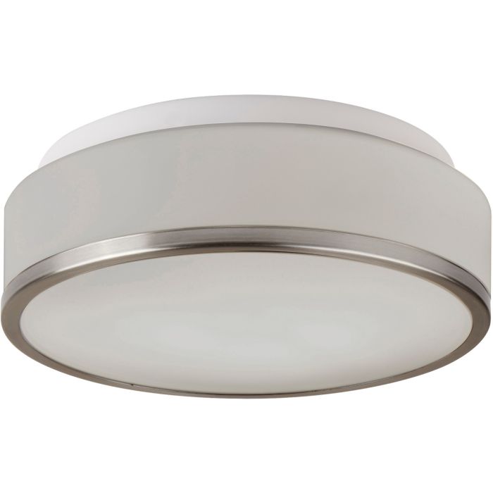 Searchlight Cheese wit glazen badkamer plafondlamp van 28cm in diameter met zilverkleurige rand