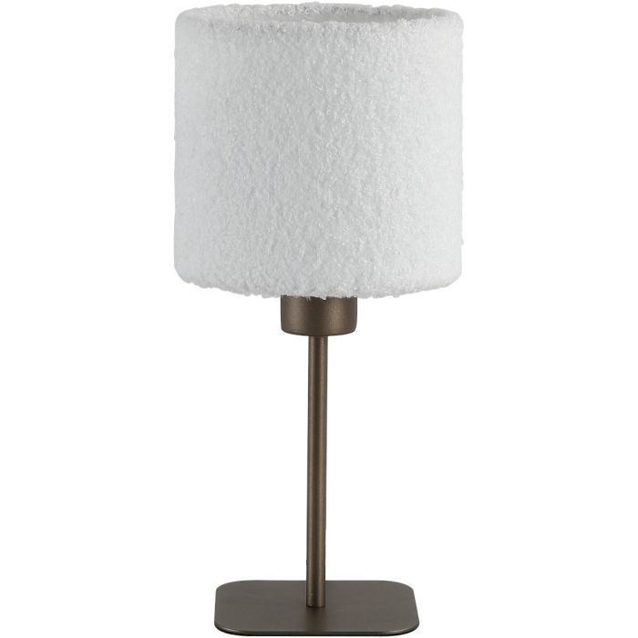 Searchlight Chelsea EU50501LT 35cm hoge tafellamp met koffiebruine lampvoet en ronde witte kap van pluche