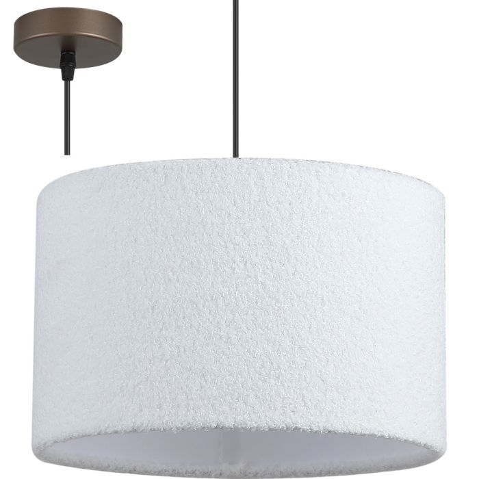 Searchlight Chelsea 50503LT hanglamp met koffiebruine plafondplaat en fittinghouder en 35cm grote ronde witte kap van pluche