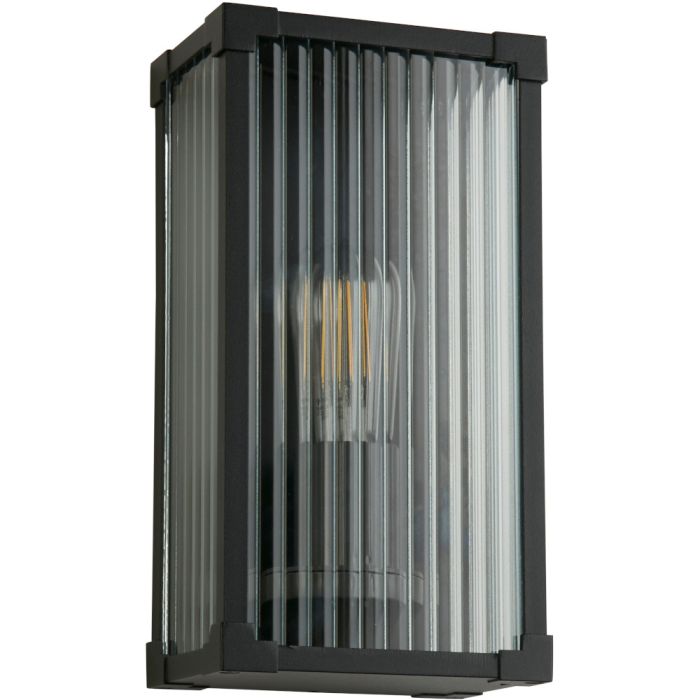 Searchlight Cincinnati 39340BK zwarte buitenlamp met rechthoekige ruitjes van helder ribbelglas
