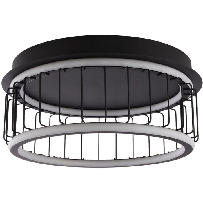 Searchlight Circolo 54215-1BK zwarte plafondlamp met een diameter van 40cm met twee LED ringen boven elkaar en zwarte spijlen ertussen
