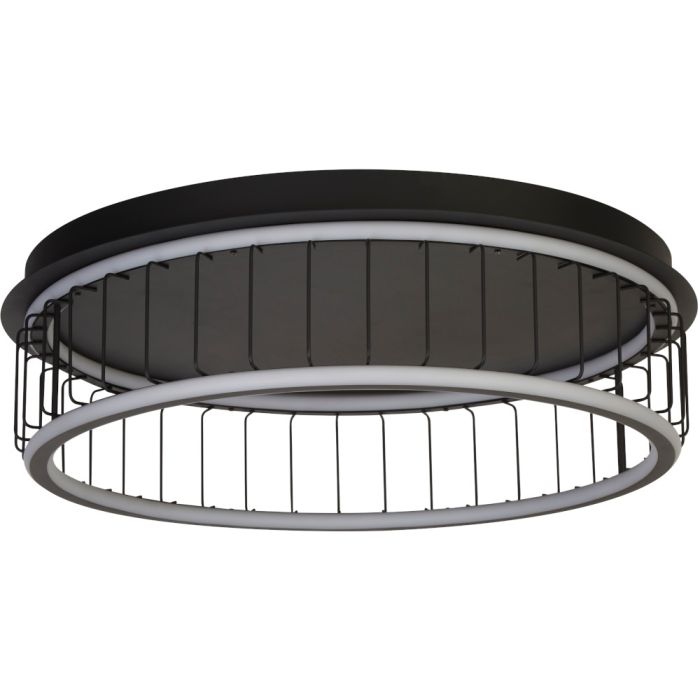 Searchlight Circolo 54216-1BK zwarte plafondlamp met een diameter van 60cm met twee LED ringen boven elkaar en zwarte spijlen ertussen