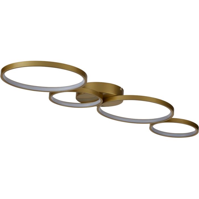 Searchlight Cirque 25772-4GO goudkleurige plafondlamp met goudkleurige plafondplaat en vier ringen met LED aan de binnenzijde