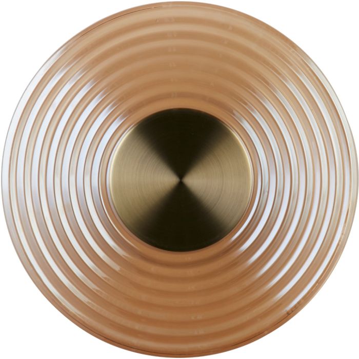 Searchlight Cleo 32210AM schijfvormige wandlamp met antiek bronzen binnenstuk en amber geribbeld glazen schijf