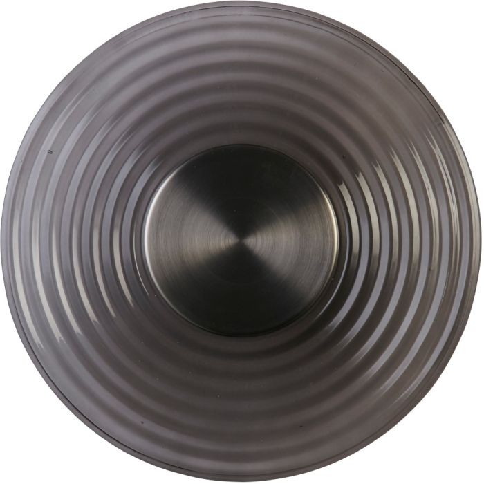 Searchlight Cleo 32210GY schijfvormige wandlamp met staalkleurig binnenstuk en grijs geribbeld glazen schijf