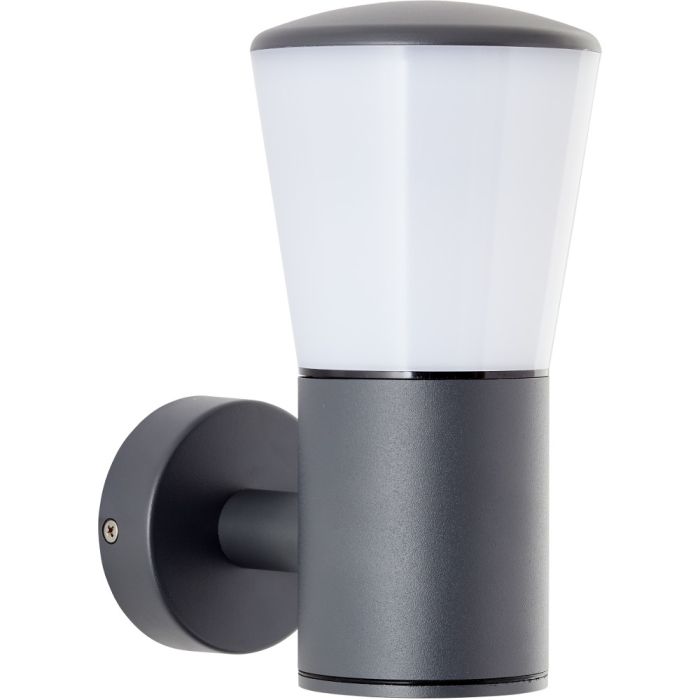 Brilliant Cliff 96475/63 antraciet grijze wandlamp voor buiten met kegelvormige wit kunststof opstaande kap
