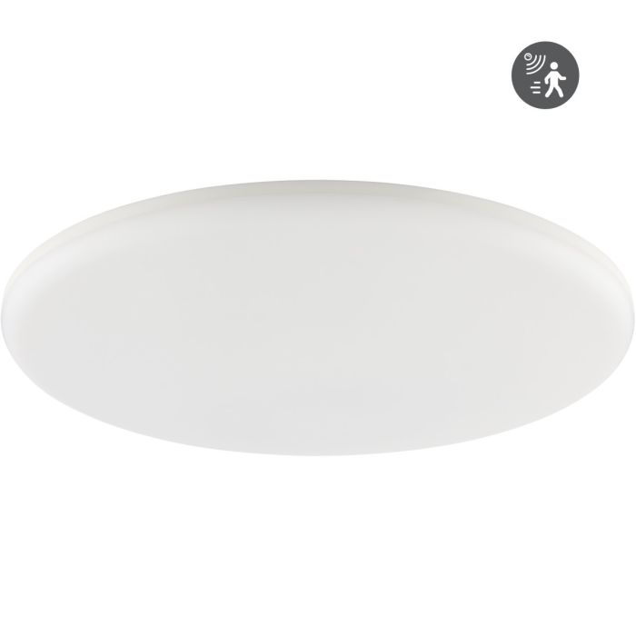 Brilliant Colden witte platte plafonniere voor de badkamer van 29 cm in diameter voorzien van een bewegingsmelder