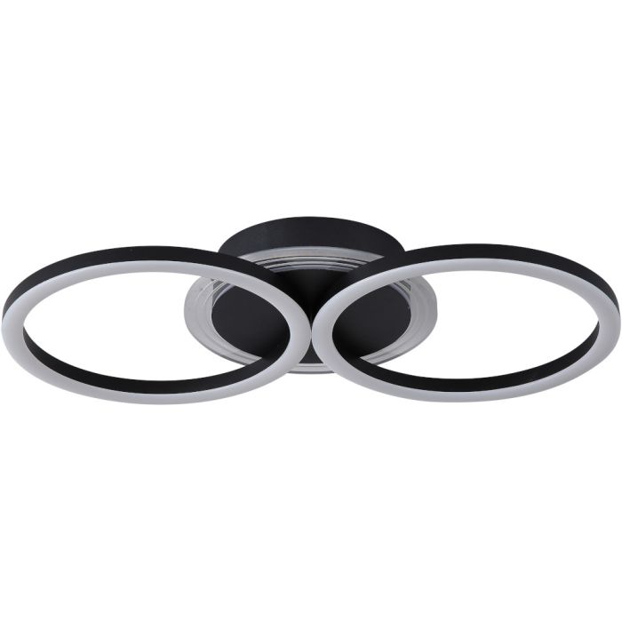 Searchlight Contour 13651BK plafonniere met zwarte plafondplaat met kunststof lichtring en twee cirkelvormige LED ringen daaronder