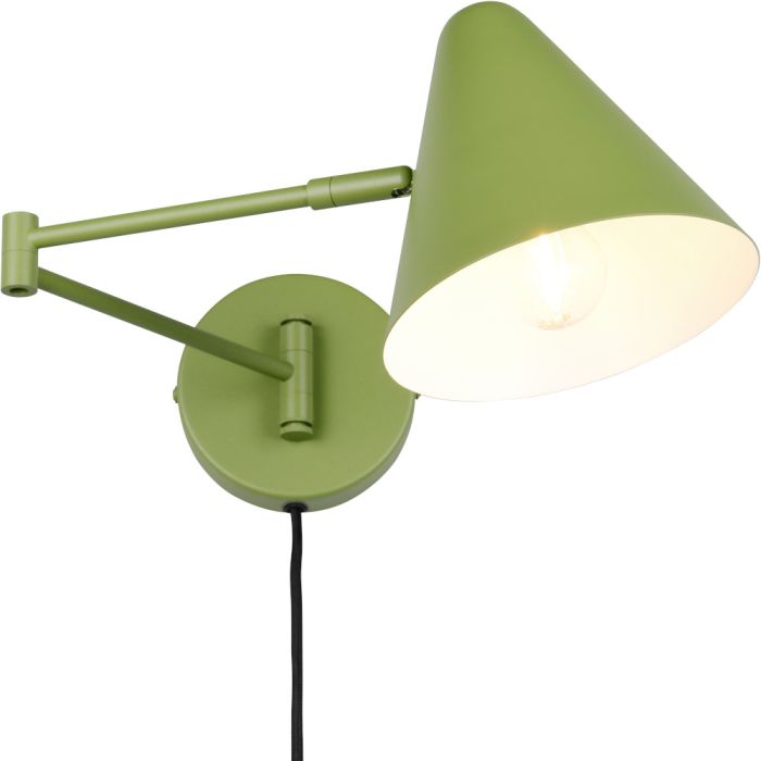 Trio Cosima 263970115 groen metalen wandlamp met zwenkarm en metalen kap en snoer met stekker