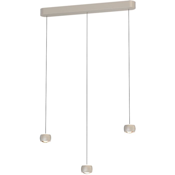 Freelight Cosmo creme kleurige langwerpige hanglamp van 90cm met drie pendels met katrolsysteem voor de hoogte en elk een klein bolletje met geïntegreerde LED