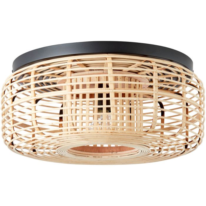 Brilliant Crosstown 97181/06 ronde plafonniere met zwarte plafondlamp en kap van dunne takjes bamboe