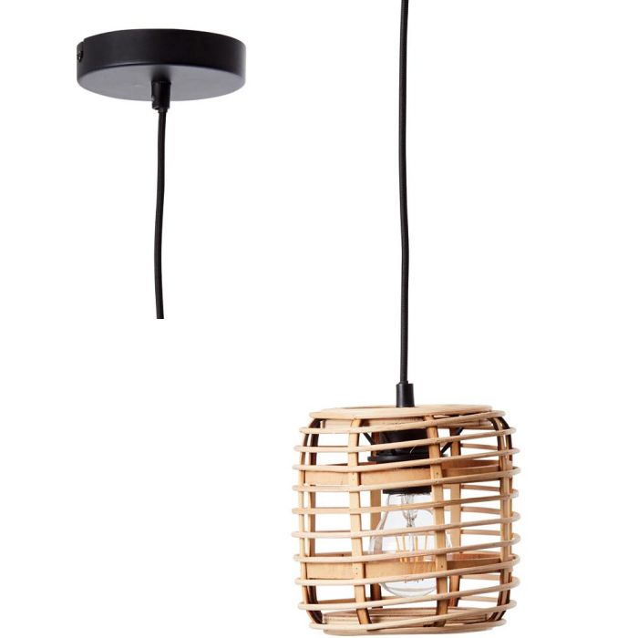 Brilliant Crosstown 99262/06 hanglamp met zwarte pendel en kleine ronde kap van bamboe spijlen