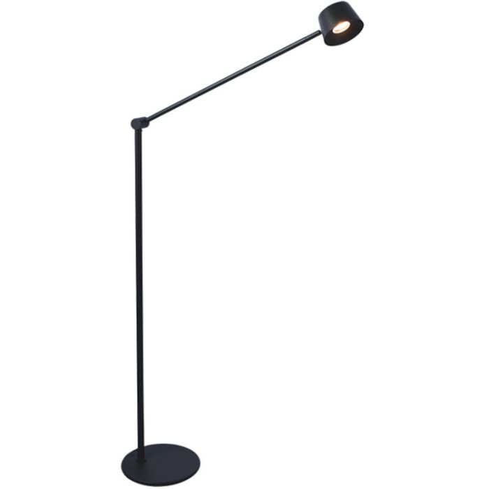 Freelight Cugino zwarte vloerlamp van 150cm hoog met scharnierende arm en spot met geintegreerde LED en touchdimmer