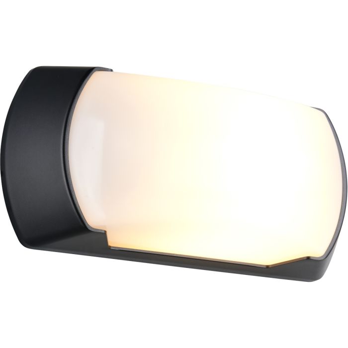 Reality Cumana zwarte voordelige 26 cm brede wandlamp voor buiten van kunststof met een wit kunststof venster naar voren