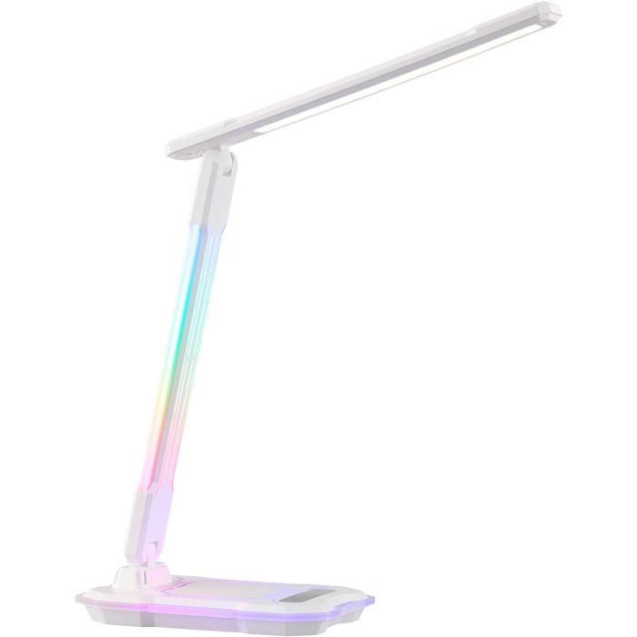 Brilliant Cyberglow witte bureaulamp van 31,5 cm hoog met langwerpige LED unit in de kop en RGB licht langs de arm en voet