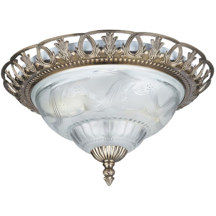 Searchlight Derby antiek bronzen plafonniere met mat glazen schaal met een motief in relief