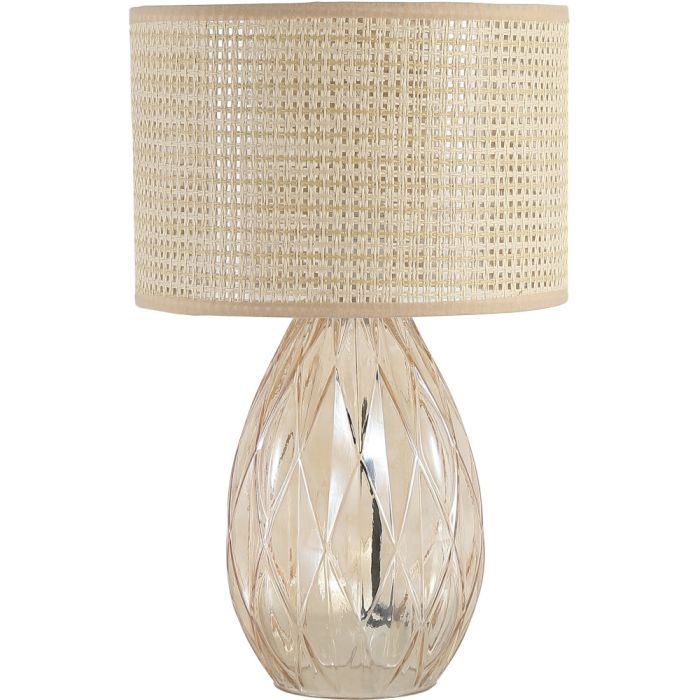 Searchlight Diane EU54636CP tafellamp met champagne kleurig glazen lampvoet en lampenkap van gevlochten rotan