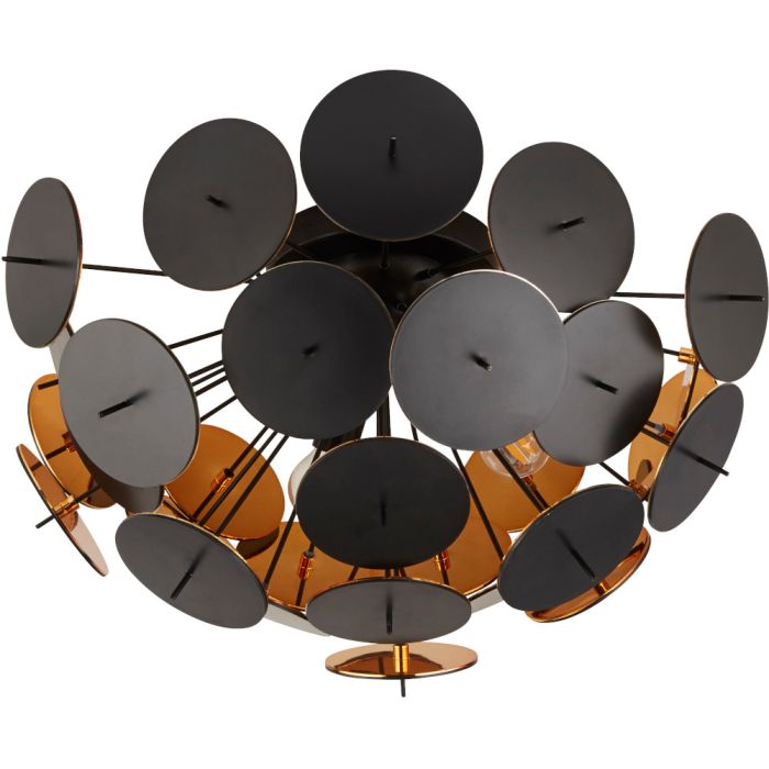 Searchlight Discus 3073-3BG plafonniere met zwarte schijfjes met goudkleurige binnenzijde aan zwarte staafjes