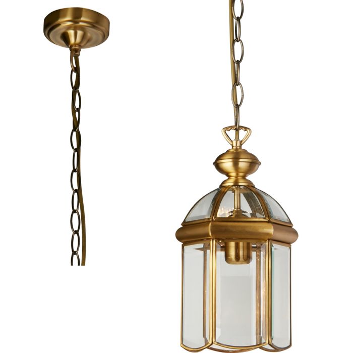 Searchlight Dome antiek bronzen lantaarn van 18cm in diameter aan een ketting en met 12 helder glazen ruitjes 