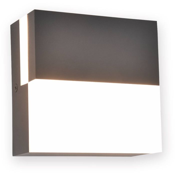 Lutec Domino antraciet grijze vierkante wandlamp voor buiten van 14 cm met rechthoekig lichtvlak