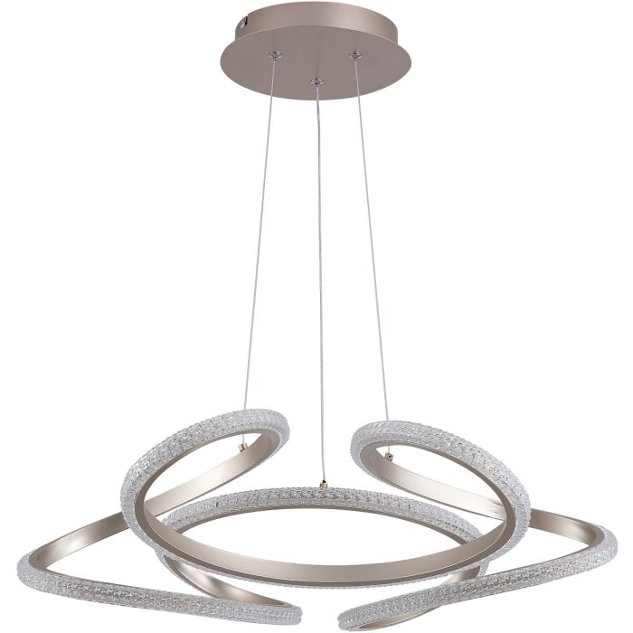 Searchlight Doodle champagnekleurige hanglamp van 60cm in diameter met ronde plafondplaat en gevlochten stang met LED aan de buitenzijde met kristalachtige afwerking