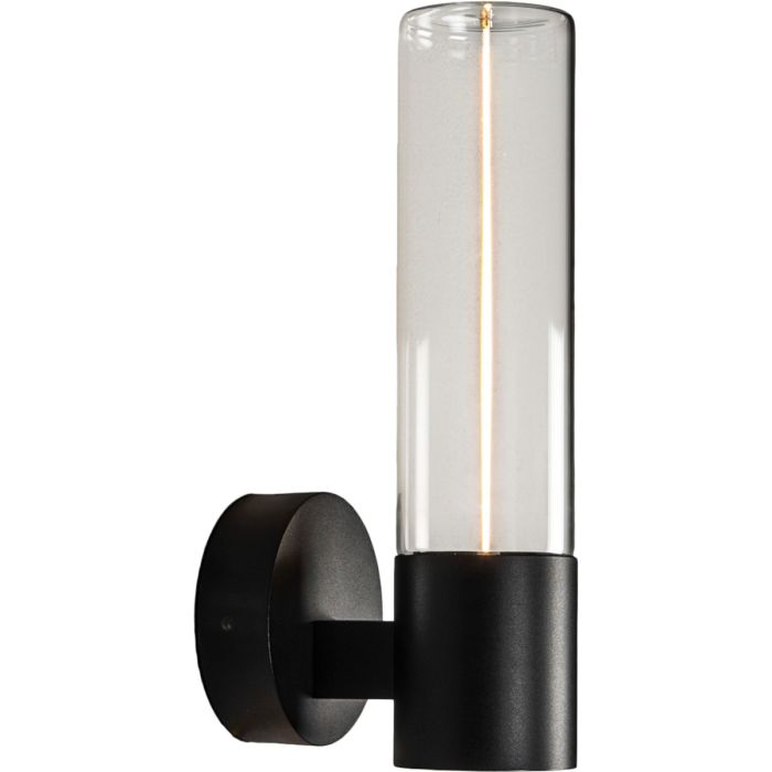 Konstsmide Edison mat zwarte wandlamp van 29 cm hoog met cilindervormig staand glas met LED staaf in het midden