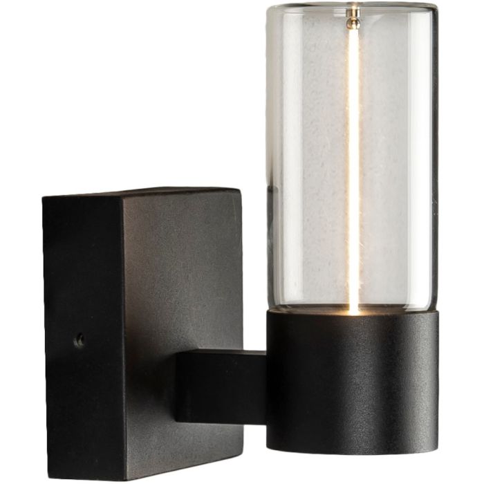 Konstsmide Edison mat zwarte wandlamp van 17 cm hoog met cilindervormig staand glas met LED staaf in het midden
