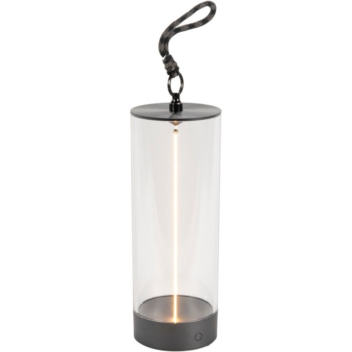 Konstsmide Edison S antraciet grijze tafellamp met flexibele magnetische lichtbron en acryl glazen kap van 24 cm hoog