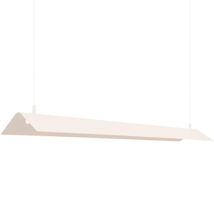 Beige driehoekig langwerpige hanglamp van metaal van 150 cm lang met buisvormige LED eronder