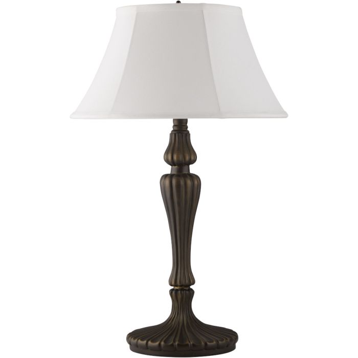 Searchlight Emily EU46091WH tafellamp met antiekbronzen sierlijke lampvoet en witte lampenkap met zes vlakken