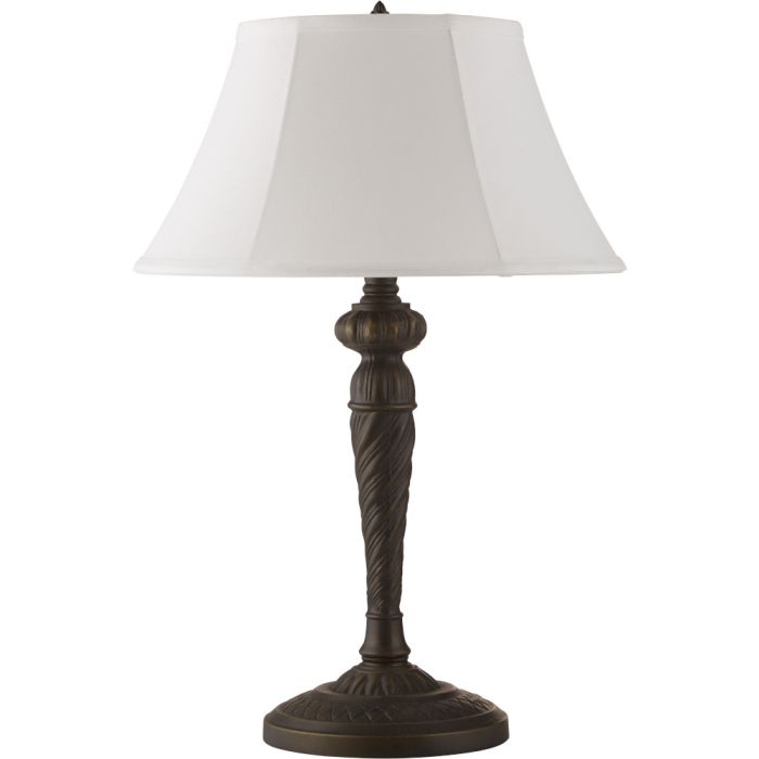 Searchlight Emily EU46092WH tafellamp met antiekbronzen sierlijke lampvoet en witte lampenkap van linnen met zes vlakken