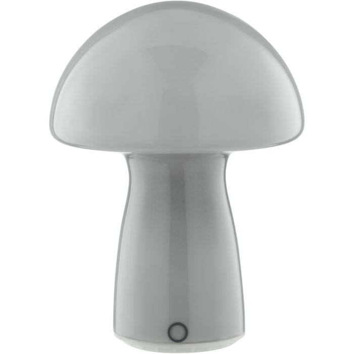 Brilliant Erik grijs glazen oplaadbare tafellamp in paddenstoelvorm van 22,2 cm hoog en 16 cm in diameter