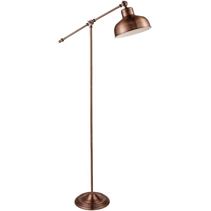 Searchlight Macbeth EU2028CU klassieke koperkleurige vloerlamp met verstelbare arm en hangende metalen kap