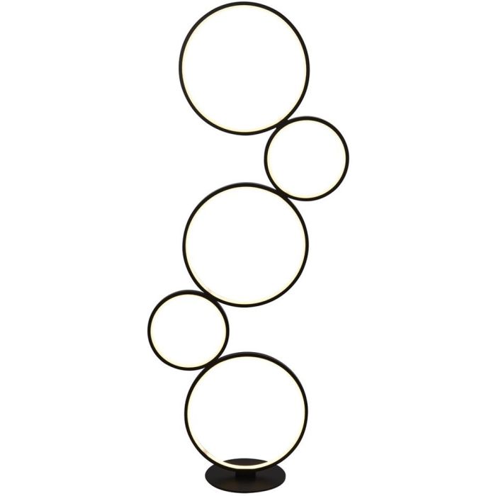 Searchlight Cirque EU25771-5BK zwart metalen vloerlamp van vijf gestapelde zwarte LED ringen met LED aan de binnenzijde