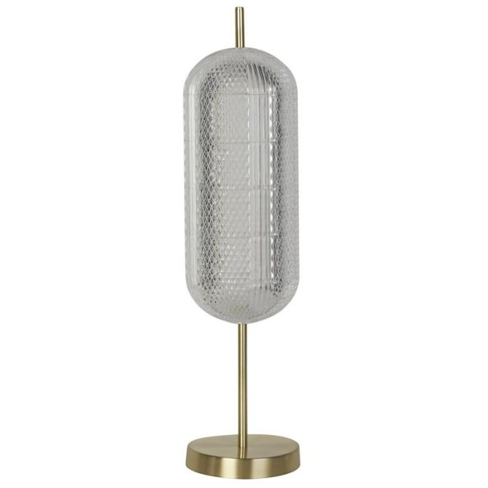 Searchlight Capsule EU28805SB messing kleurige tafellamp met cilindervormige kap van geribbeld acryl