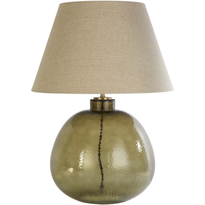 Searchlight Zenith EU44651GR tafellamp van groen gerecycled geribbeld glas en linnen kap