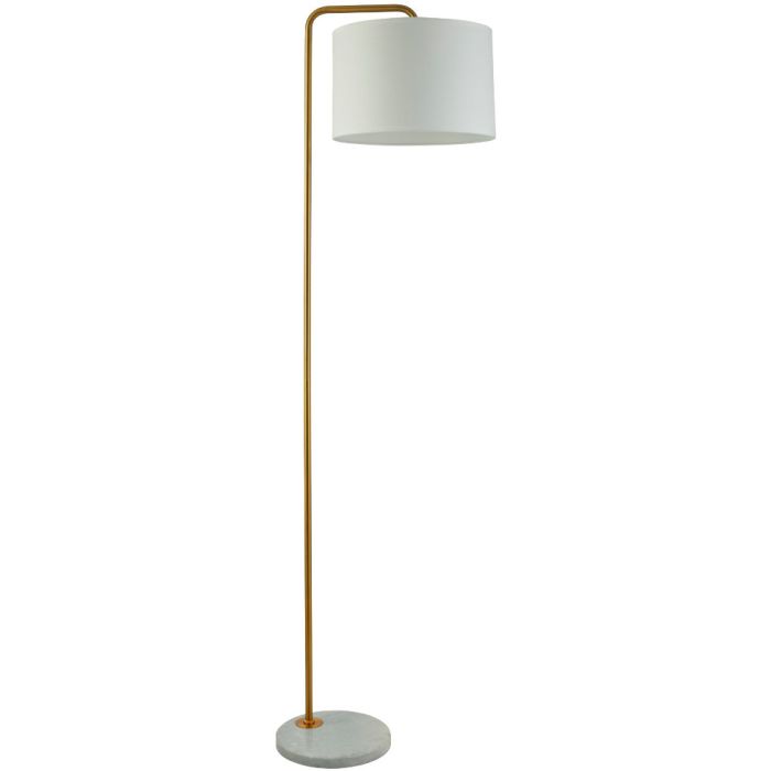 Searchlight Gallow EU5024GO goud kleurige vloerlamp met marmer voet en hangende ronde kap van wit textiel
