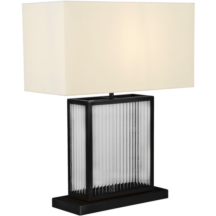 Searchlight Clarendon EU54210BK brandende zwarte tafellamp met ribbelglazen ruitjes in de voet en wit fluwelen kap
