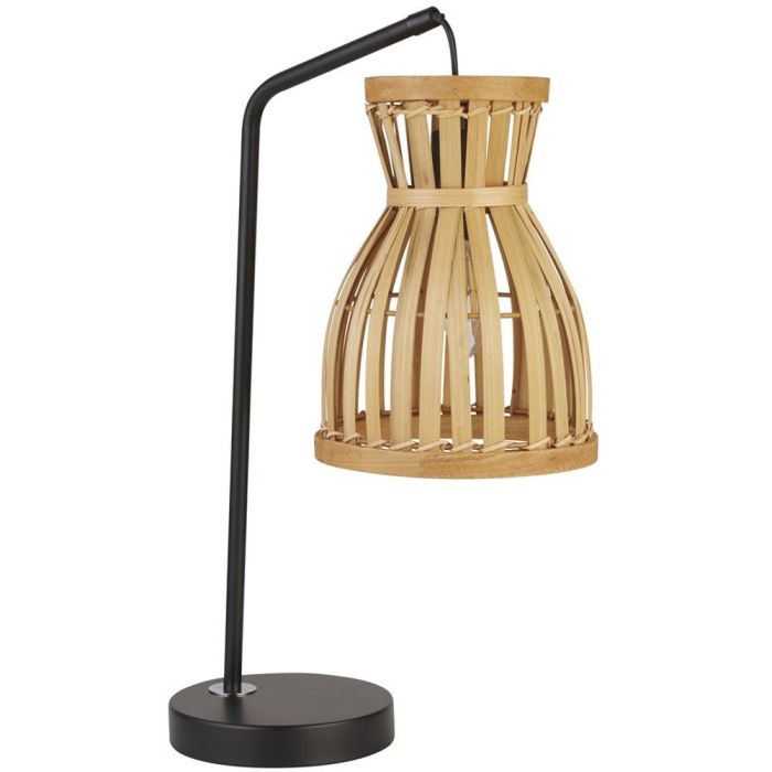 Searchlight Malaga EU60256 zwarte tafellamp met hangende kap van bamboe stroken