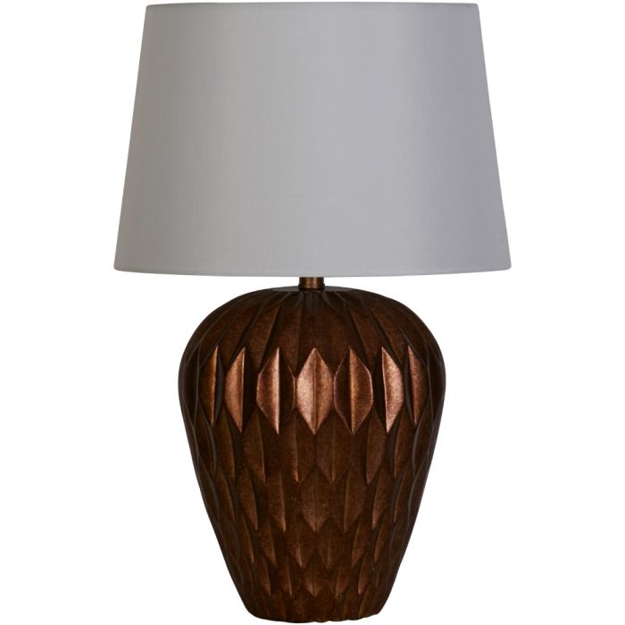 Searchlight Rosetta EU61420BZ tafellamp van 58cm hoog met voet van brons resin en ronde kap van wit linnen