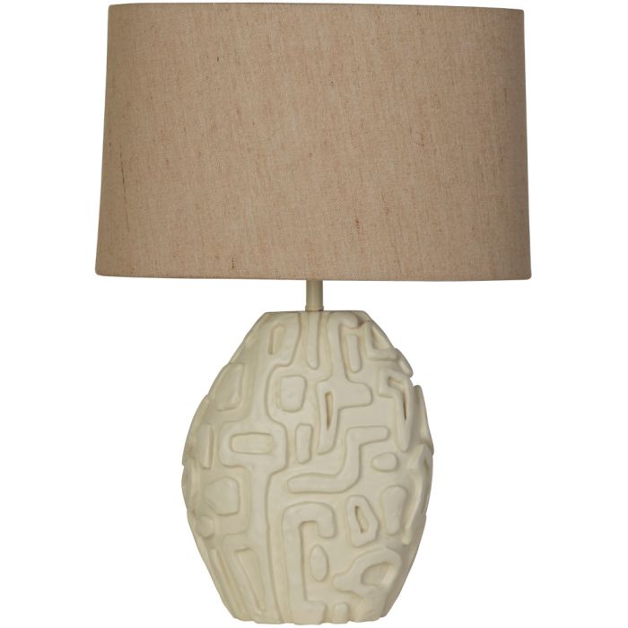 Searchlight Adelaide EU61520CR tafellamp van 60cm hoog met crèmekleurige voet van resin en een ronde havermout kleurige kap van linnen