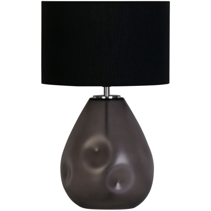 Searchlight Devon EU65420BK tafellamp van 45cm hoog met zwart gedeukt glazen voet en zwarte kap van textiel