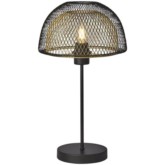 Searchlight Honeycomb EU6848BGO zwart met goudkleurige tafellamp met dubbele kap van gaas