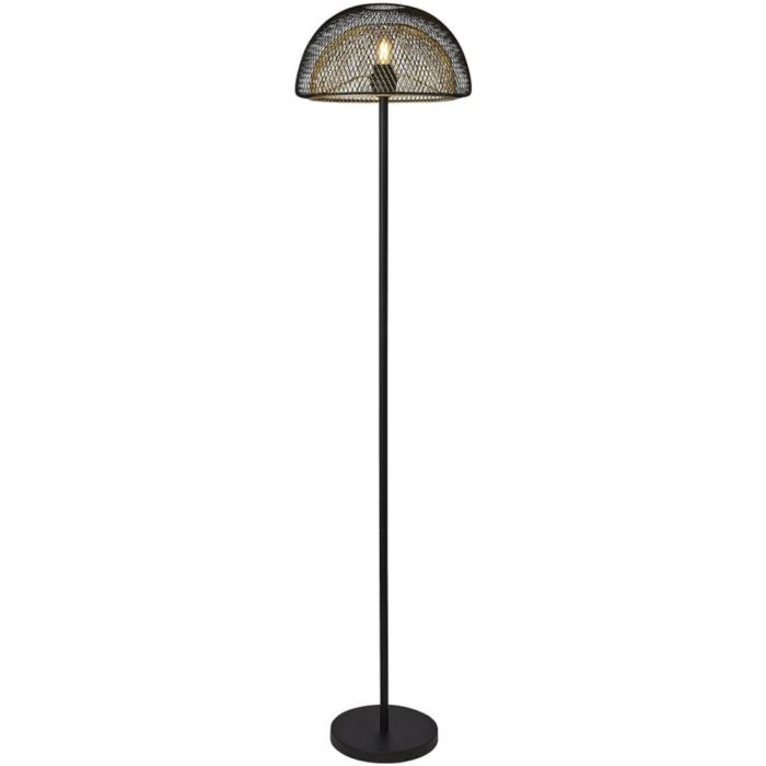 Searchlight Honeycomb EU6849BGO zwart met goudkleurige vloerlamp met dubbele kap van metaalgaas