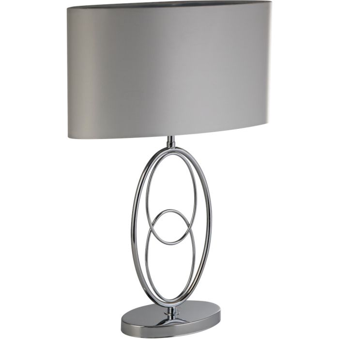 Searchlight Loopy EU69041CC chromen tafellamp met ovale kap van zilver imitatiezijde