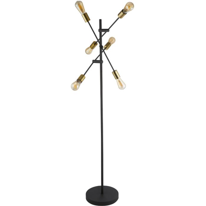 Searchlight Armstrong EU8076-6BK zwart met messing vloerlamp