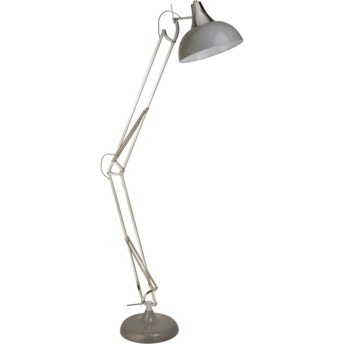 Searchlight Goliath chromen vloerlamp met scharnierende arm om de grijze kap te kunnen stellen