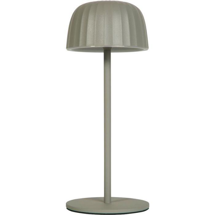 Searchlight Ezra 33610GY grijze oplaadbare tafellamp op batterijen voor buiten met geribbelde kap met touchdimmer