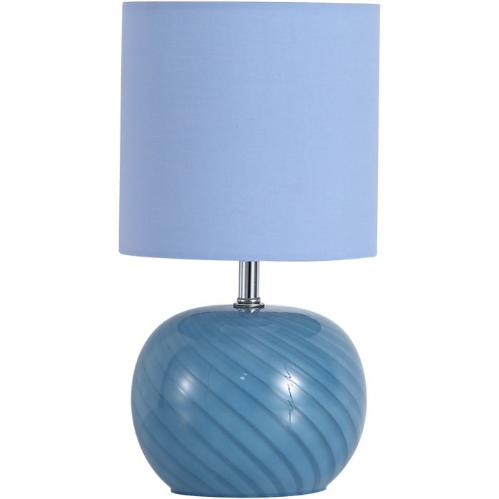 Searchlight Fete tafellamp van 30,5cm hoog met blauw glazen voet en lichtblauw kapje van textiel