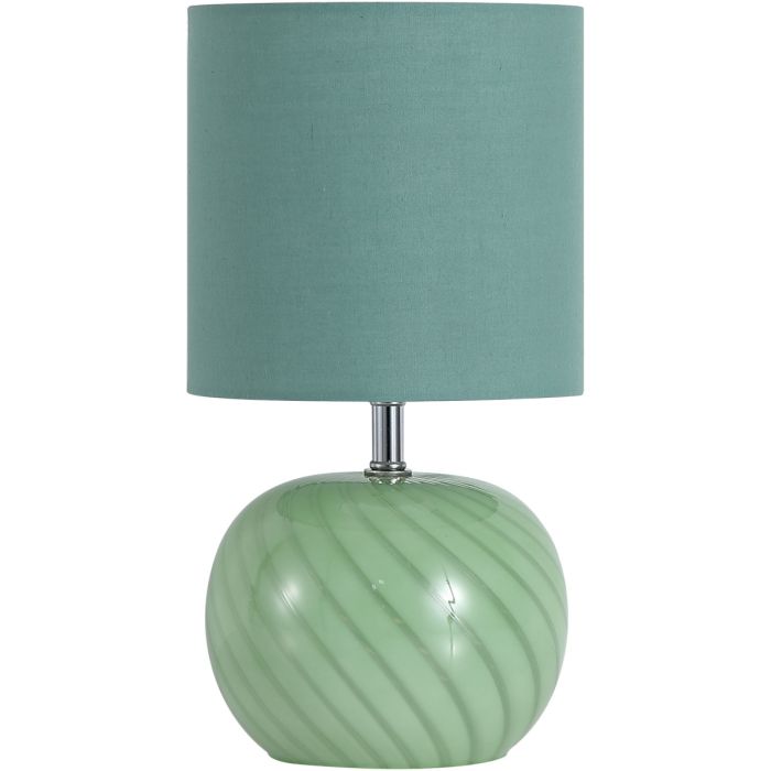 Searchlight Fete tafellamp van 30,5cm hoog met groen glazen voet en groen kapje van textiel